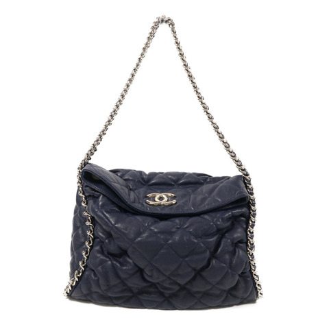 CHANEL 牛皮皮革Chain Shoulder銀扣鏈帶肩背袋