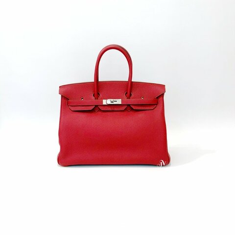 Hermes紅色togo銀釦35 birkin