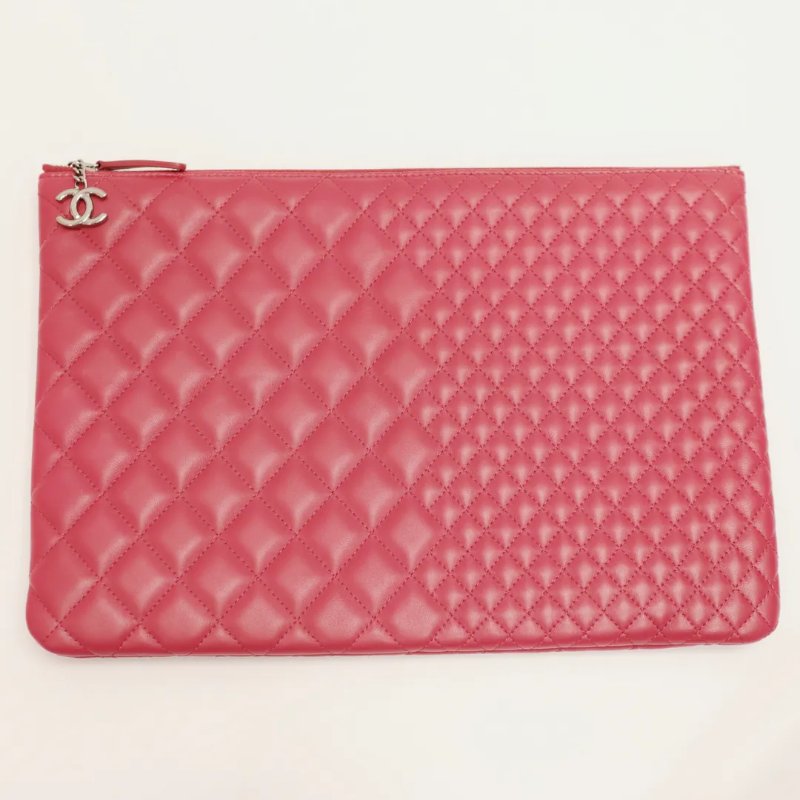 Chanel 桃紅色羊皮拉鍊Ocase手拿包 平板套-4