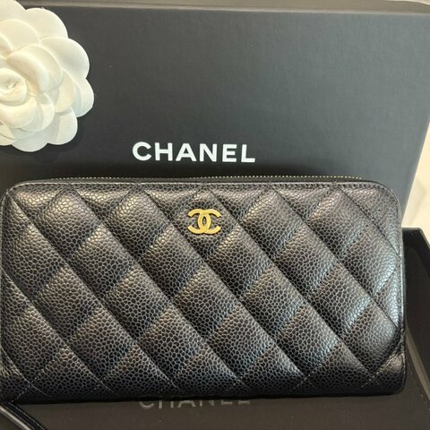 *SHIHNA名牌精品*CHANEL 經典荔枝皮拉鍊長夾/金釦