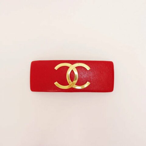 Chanel 中古品紅色真皮髮夾