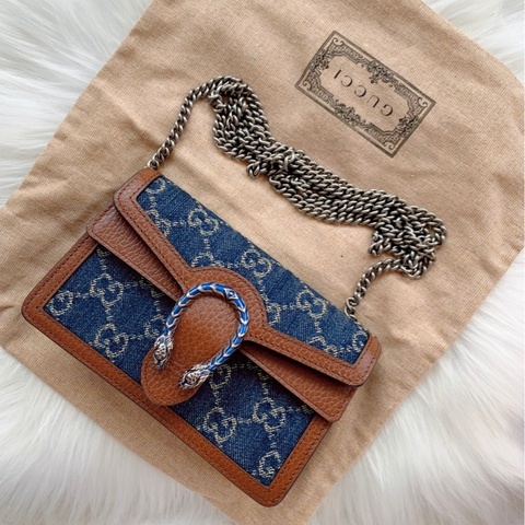 GUCCI古馳 Dionysus 虎頭扣老花Logo 鏈條包斜挎單肩包 女款