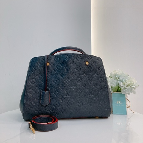 MS0277 路易威登 蒙田 壓紋 牛皮 軍藍色 寶藍色 肩帶 手挽 Louis Vuitton Montaigne MM Monogram Empreinte Shoulder Bag Blue X GHW