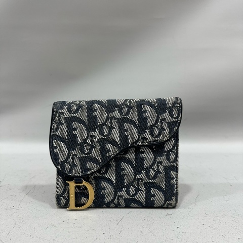 dior 藍色緹花金釦卡包 Saddle
