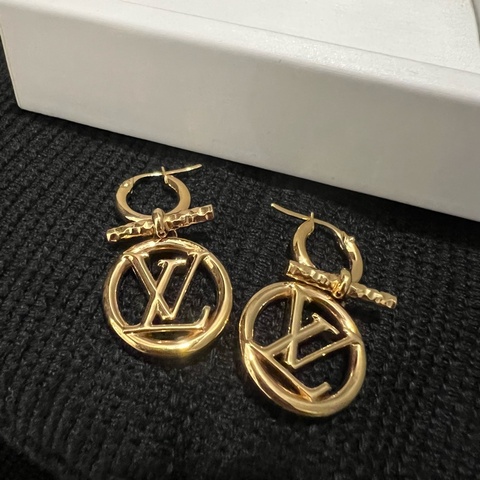 Louis Vuitton LV Louise鏤空LV Logo 針式 耳環 金