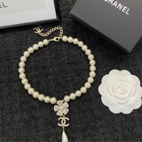 「JL精品代購」極新 Chanel 香奈兒 山茶花雙c珍珠項鍊