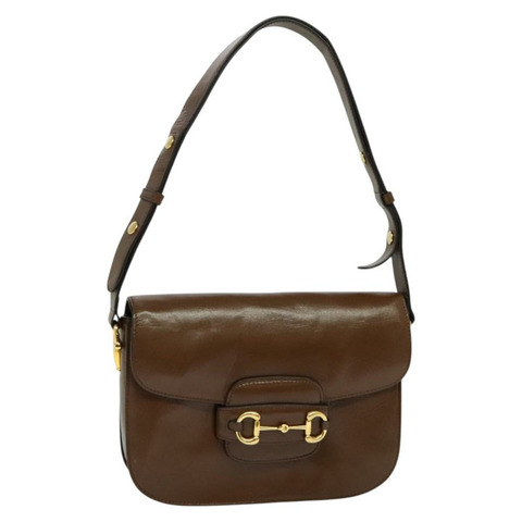 GUCCI 馬銜扣單肩包 皮革 棕金色 602204 正品 126898