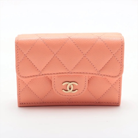 Chanel Matelasse Caviar Skin Wallet Orange Gold 香奈兒魚子醬荔枝皮短錢包短夾