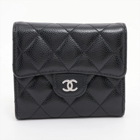 Chanel Matelasse Caviar Skin Wallet Black Silver 香奈兒魚子醬荔枝皮短錢包 短夾