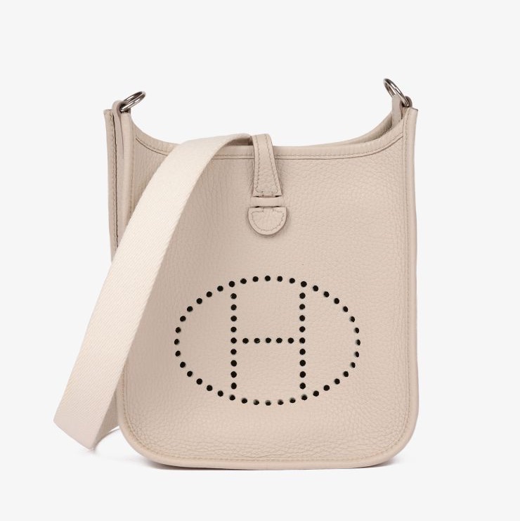 全新 HERMÈS 愛馬仕 Mini Evelyne 16 Amazone 8L 冰川白 Beton Clemence小牛皮 銀扣 K刻 2025年-0