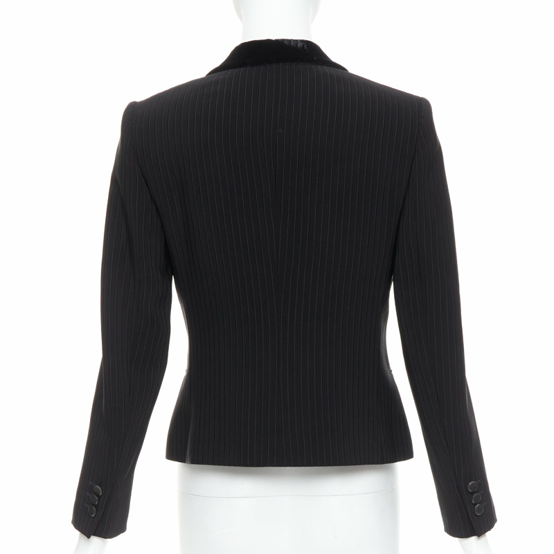 GIORGIO ARMANI black pinstripe velvet trim cropped tuxedo blazer IT40 S-5