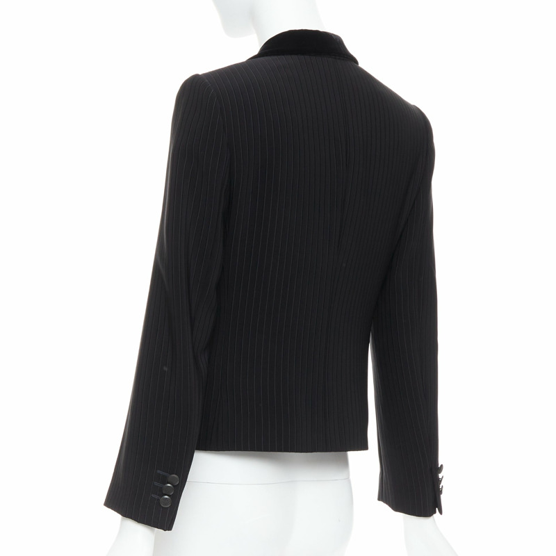 GIORGIO ARMANI black pinstripe velvet trim cropped tuxedo blazer IT40 S-6
