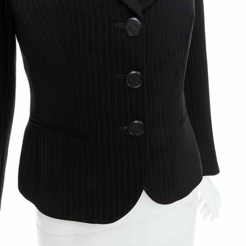 GIORGIO ARMANI black pinstripe velvet trim cropped tuxedo blazer IT40 S-7