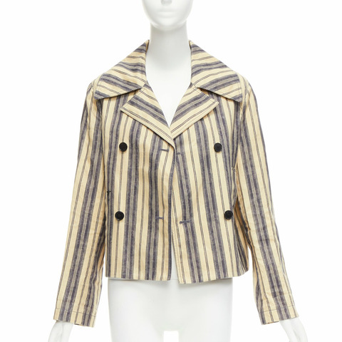CHRISTIAN DIOR 2020 Runway beige striped linen blend double breasted blazer FR36 S