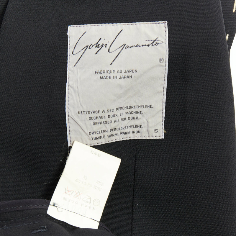 YOHJI YAMAMOTO black wool blend handstitched detail long blazer coat S-8
