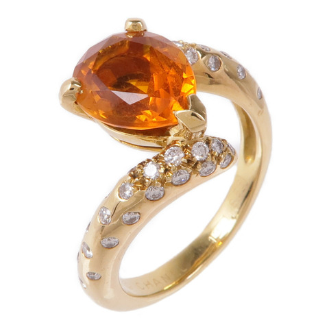 CHANEL 18K黃金Citrine Diamond Ring茶晶/鑽石戒指US#6.5
