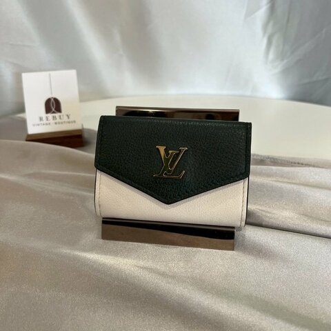 LV M80984/晶片款 黑杏拚粉Lockme信封迷你三折短夾