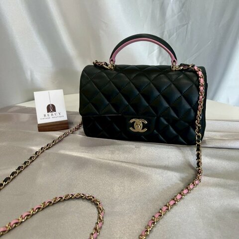 CHANEL AS2413/晶片款 羊皮黑粉拚色HANDLE20