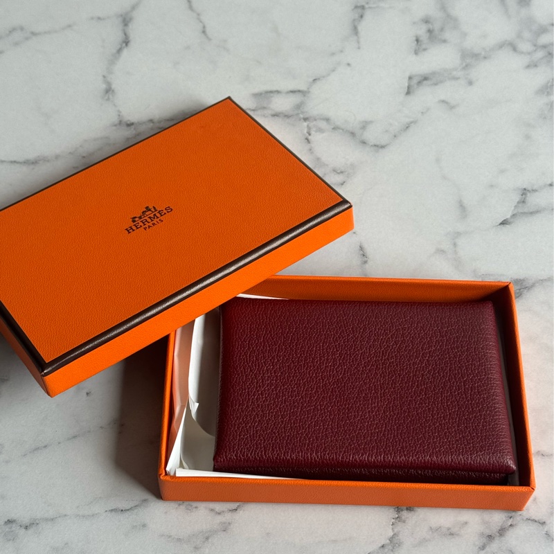 Hermes磚紅色Calvi Duo釦式零錢包-0