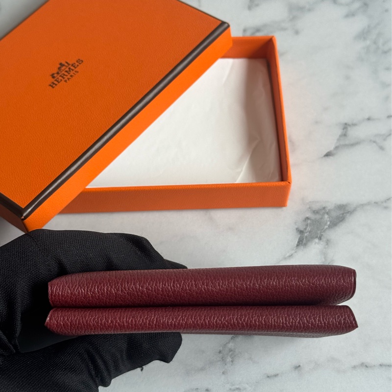Hermes磚紅色Calvi Duo釦式零錢包-5