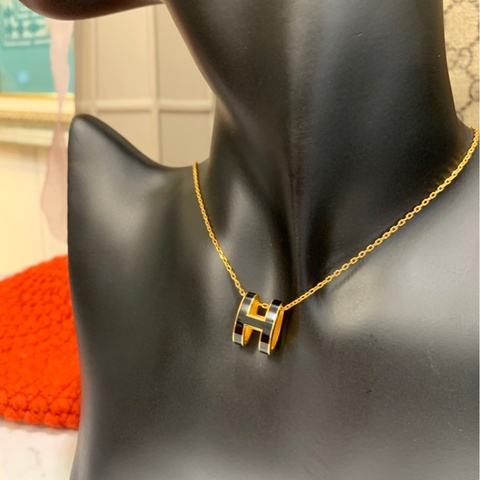 Hermes POP H黑拼玫瑰金項鍊