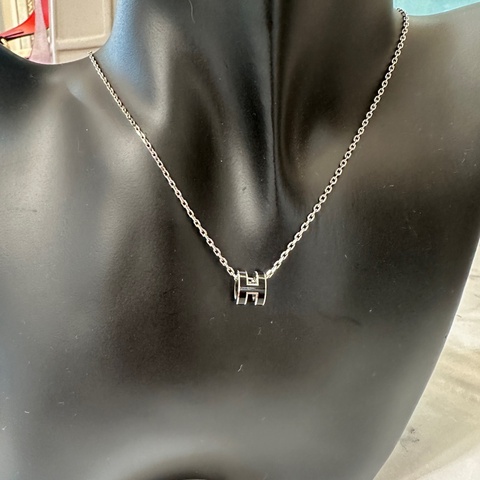 Hermes Mini POP H黑拼銀項鍊
