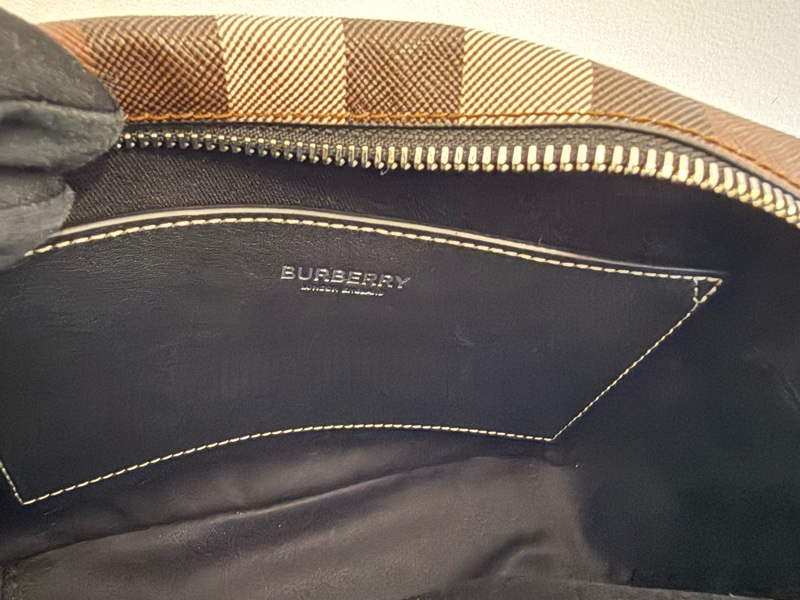 全新BURBERRY黑咖格紋帆布雙拉鏈相機包肩背包8049145-7