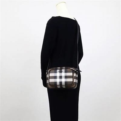 全新BURBERRY黑咖格紋帆布雙拉鏈相機包肩背包8049145-11