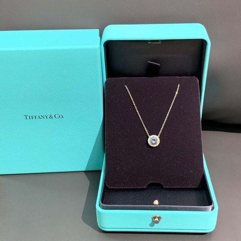 Tiffany蒂芙尼 Soleste系列 铂金满钻海蓝宝石钻石圆形项链