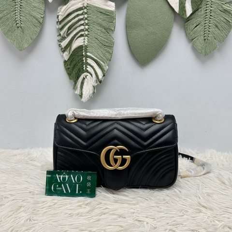 閑置品💫GUCCI 雙G黑色金扣Marmont 26cm Small Size 單肩斜肩包