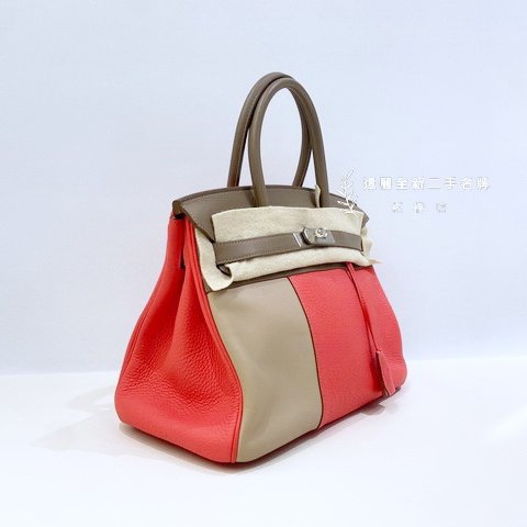 Hermes Birkin30 T5玫瑰粉+18象灰+1F黏土灰三拼色T/C+SWIFT拉絲銀扣-3