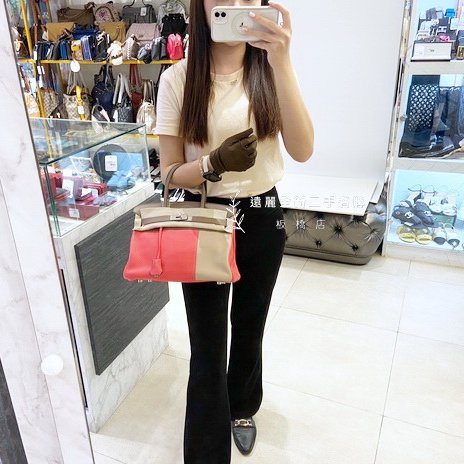 Hermes Birkin30 T5玫瑰粉+18象灰+1F黏土灰三拼色T/C+SWIFT拉絲銀扣-7