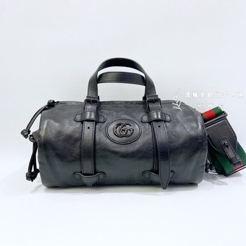 GUCCI黑牛皮黑釦小號手提肩背行李袋 725701-1