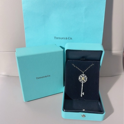Tiffany&Co蒂芙尼 Keys Enchant系列 白金满钻+黄钻 钥匙项链
