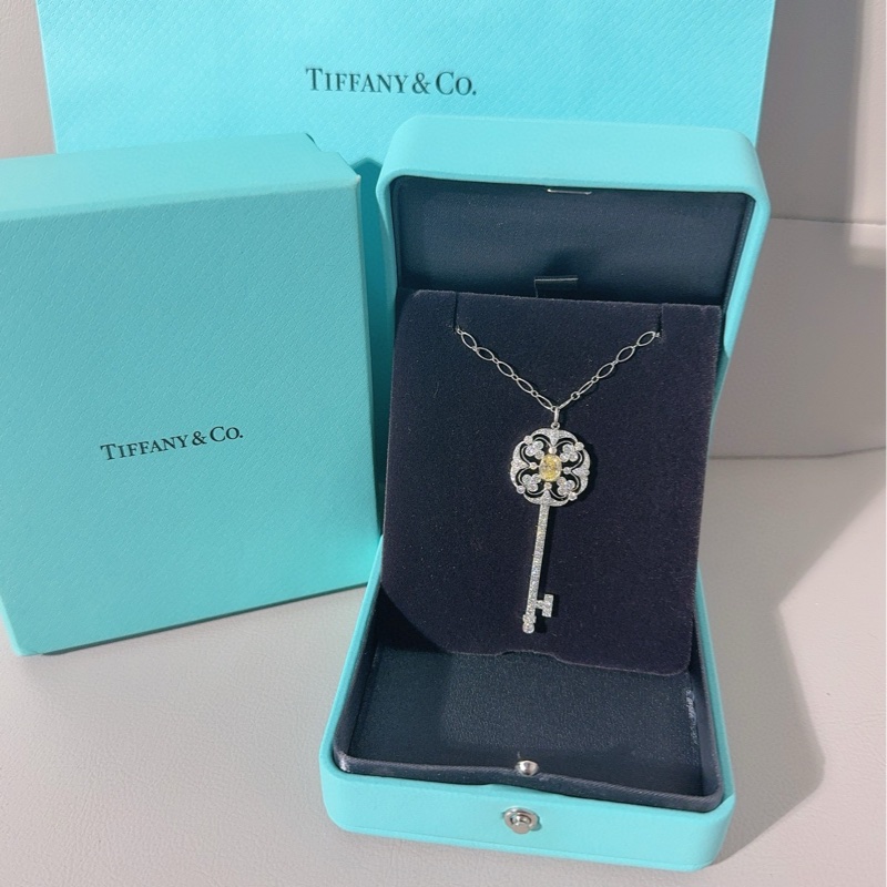 Tiffany&Co蒂芙尼 Keys Enchant系列 白金满钻+黄钻 钥匙项链-1