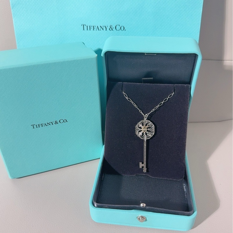 Tiffany&Co蒂芙尼 Keys Enchant系列 白金满钻+黄钻 钥匙项链-2