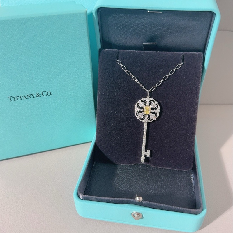 Tiffany&Co蒂芙尼 Keys Enchant系列 白金满钻+黄钻 钥匙项链-3