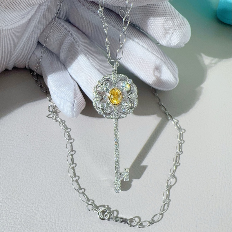 Tiffany&Co蒂芙尼 Keys Enchant系列 白金满钻+黄钻 钥匙项链-4