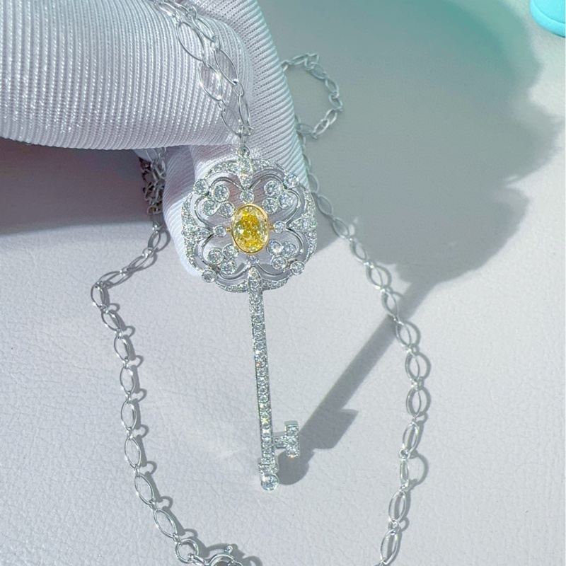 Tiffany&Co蒂芙尼 Keys Enchant系列 白金满钻+黄钻 钥匙项链-5