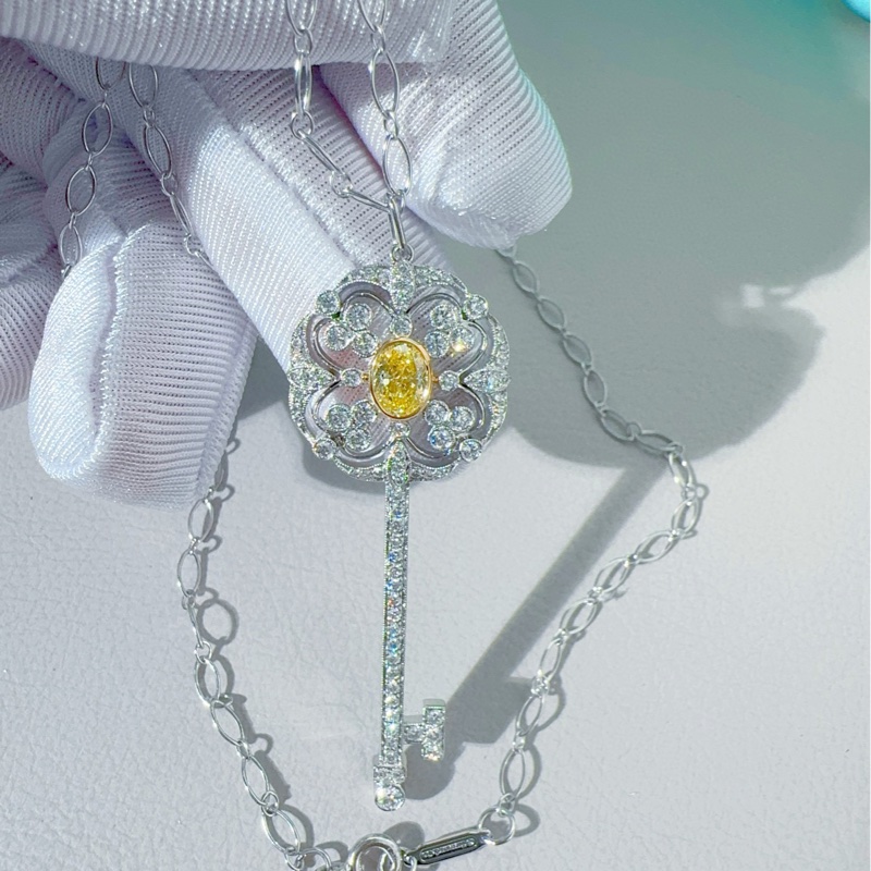 Tiffany&Co蒂芙尼 Keys Enchant系列 白金满钻+黄钻 钥匙项链-6