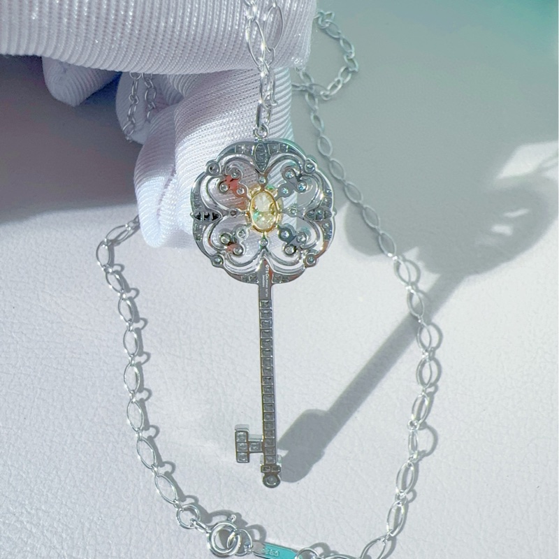 Tiffany&Co蒂芙尼 Keys Enchant系列 白金满钻+黄钻 钥匙项链-7