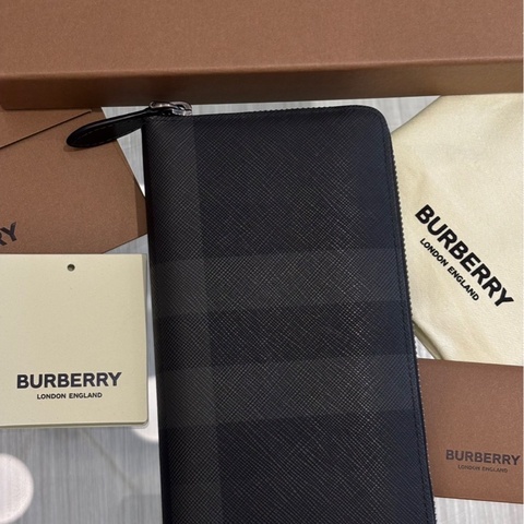 *SHIHNA名牌精品*Burberry 格紋拉鍊長夾 炭灰色