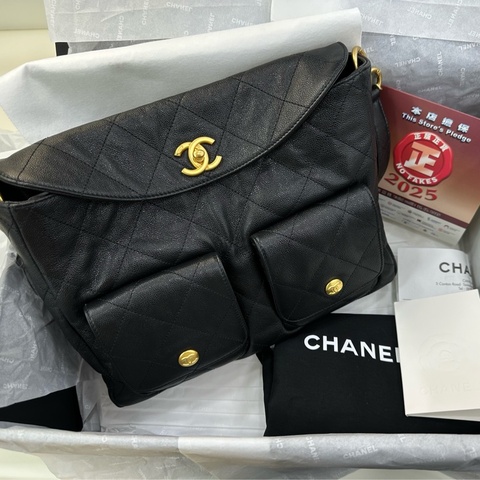 香奈兒chanel 25p 嬉皮包 牛皮荔枝紋hobo大號 有單