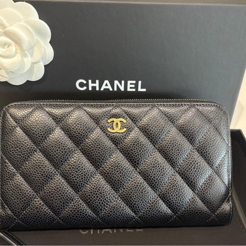 *SHIHNA名牌精品*CHANEL 經典荔枝皮拉鍊長夾/金釦