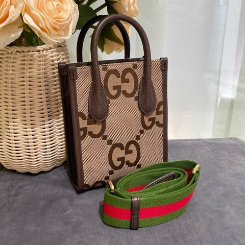 GUCCI古馳雙G老花logo拼色帆布拼皮Tote單肩斜挎手提包