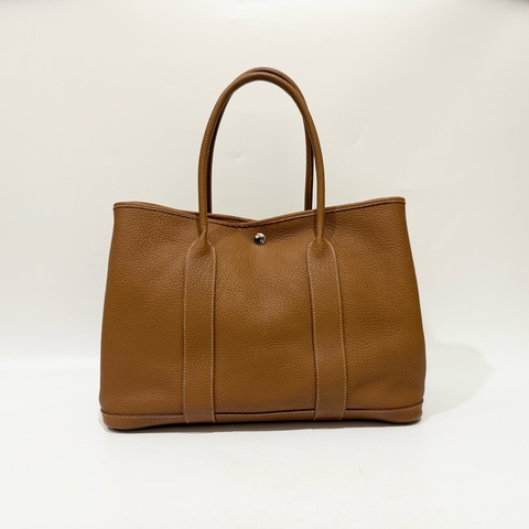 HERMES 28焦糖色Togo皮銀釦GardenParty36cm