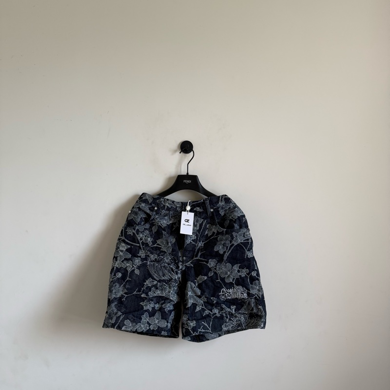 LV 花卉刺繡滿印 牛仔短褲-4