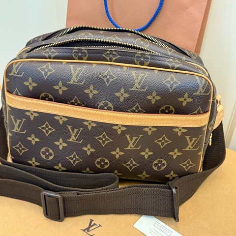 極新真品LV Reporter PM M45254記者包 原花字紋老花拉鏈 單肩 斜肩 旅行 萬用包