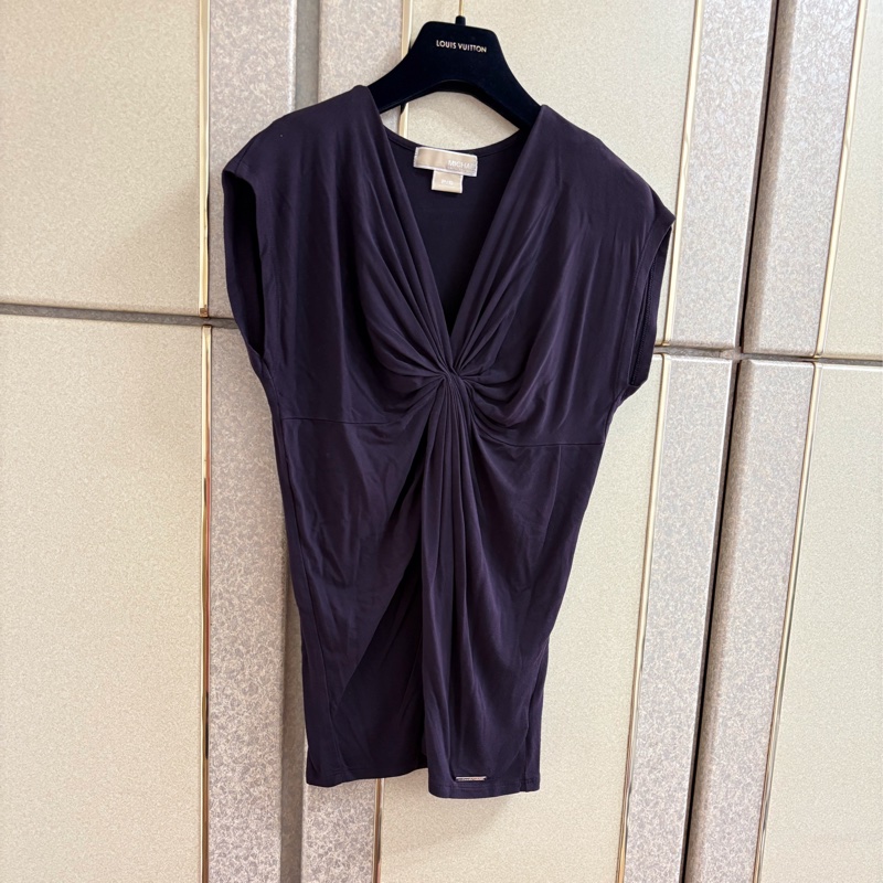 Michael Kors 正品深紫色柔軟棉質紐結設計款上衣 S-M適穿-7