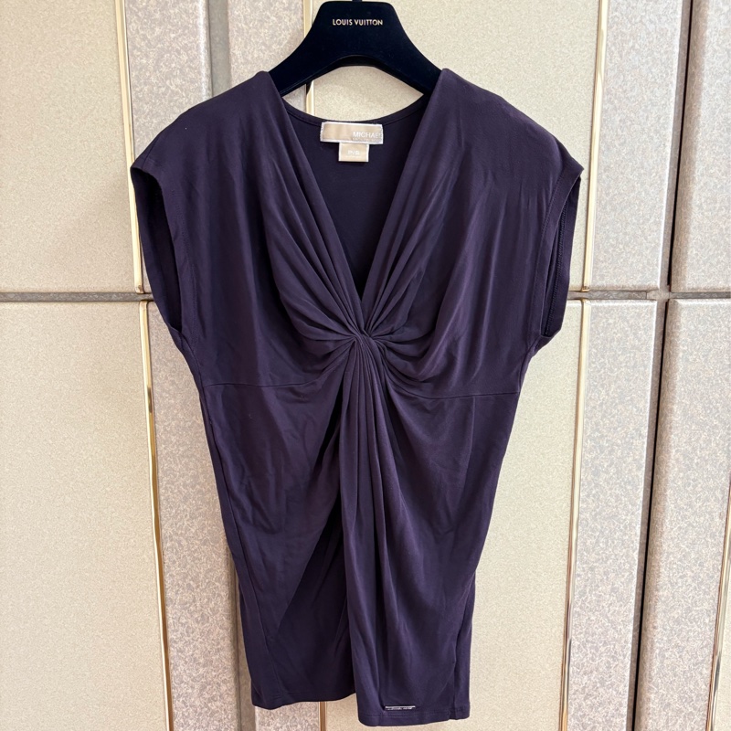 Michael Kors 正品深紫色柔軟棉質紐結設計款上衣 S-M適穿-8